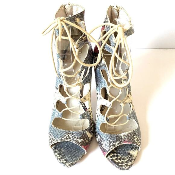 Zara Leather Snake Print Lace Up Heels 41/10 - Picture 3 of 8